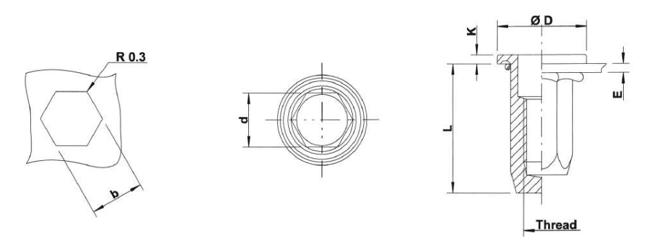 BLINDNITMUTTER PLAN SLUTEN O-RING Ritning